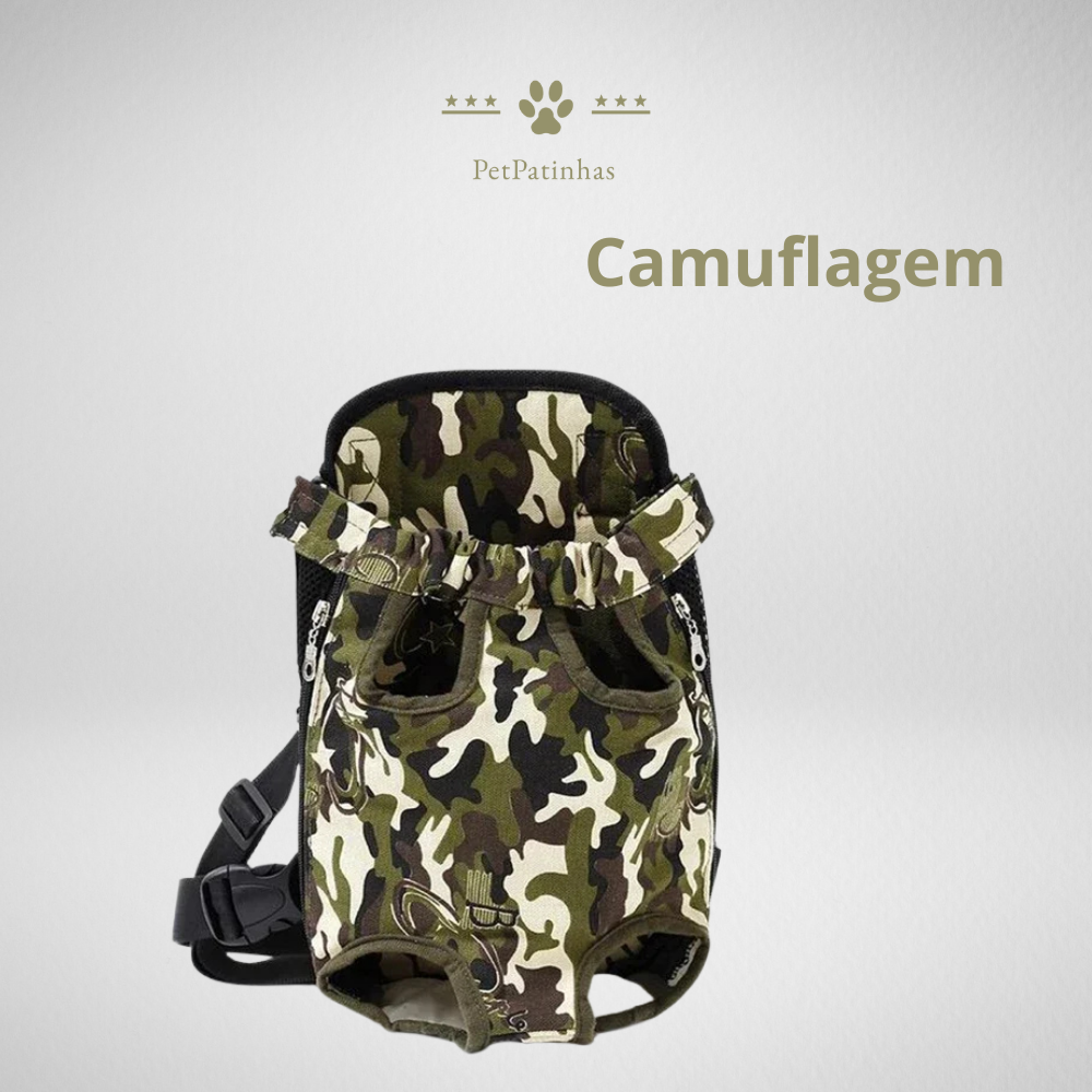Mochila Respirável Camuflada para Transporte de Cães Pequenos e Gatos