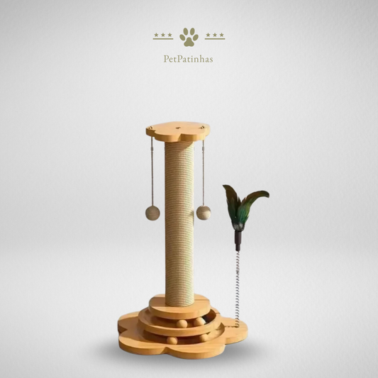 Arbre à chat en sisal avec plateforme rotative et boules en bois