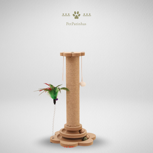 Arbre à chat en sisal avec plateforme rotative et boules en bois