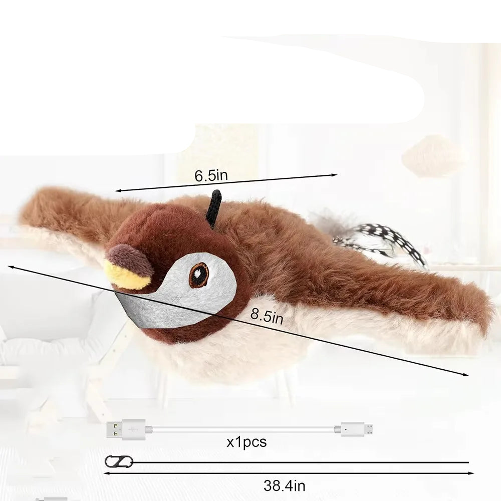Oiseau interactif avec son et ficelle pour chats – Mouvement réaliste